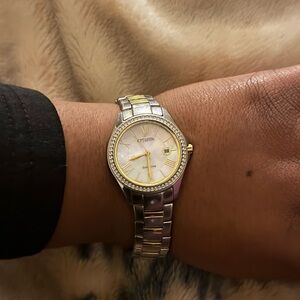 Citizen Silver and Gold Watch with Crystal Bezel